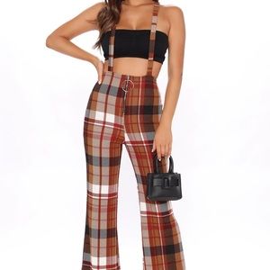 Fashion Nova Jump In The Ring Plaid Jumpsuit - Brown/combo Size L
